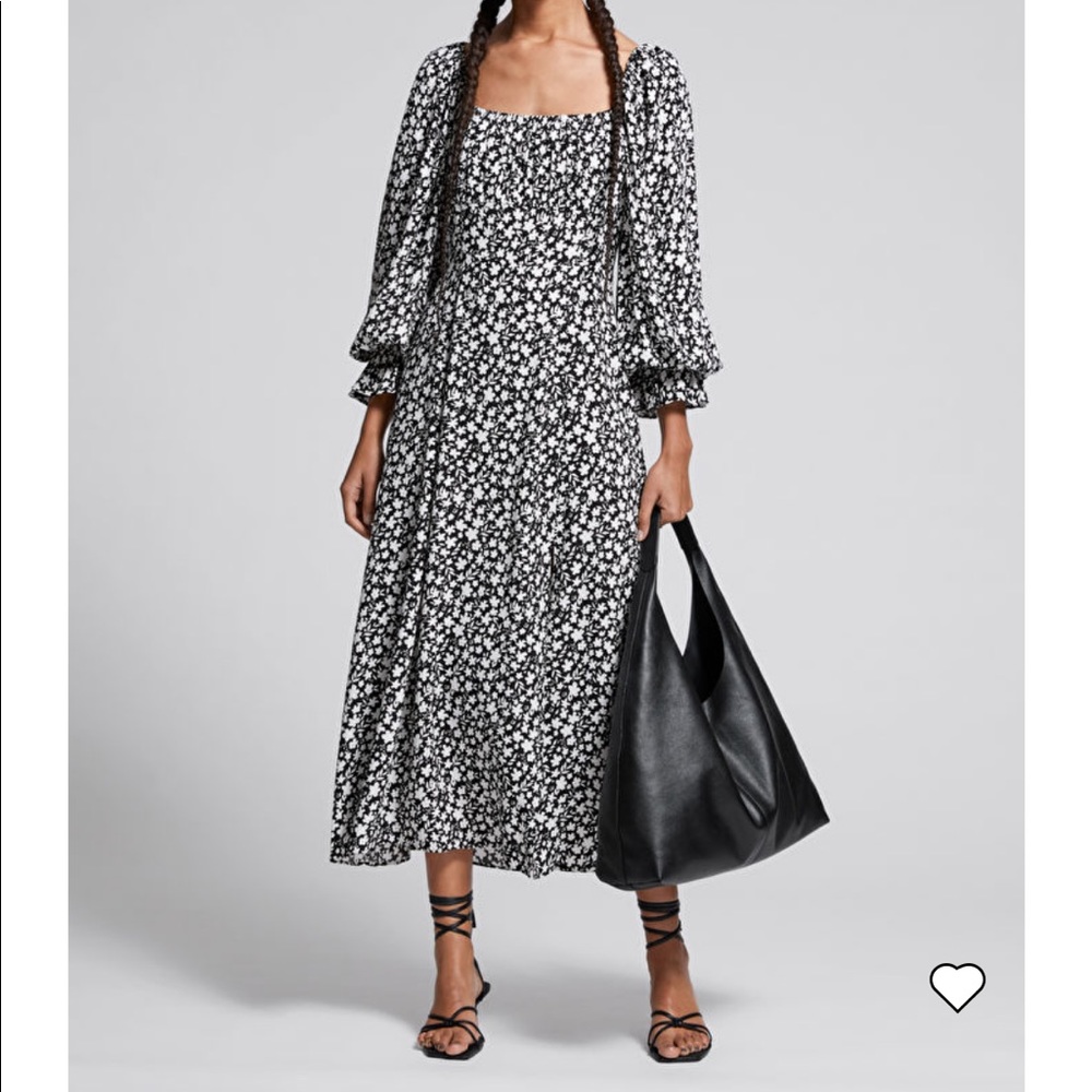 NEW, elegant &OtherStories long-sleeved dress with b&w floral pattern and slit